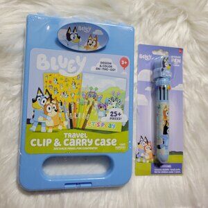 Bluey Travel Clip & Carry Case + 10 Color Pen Set